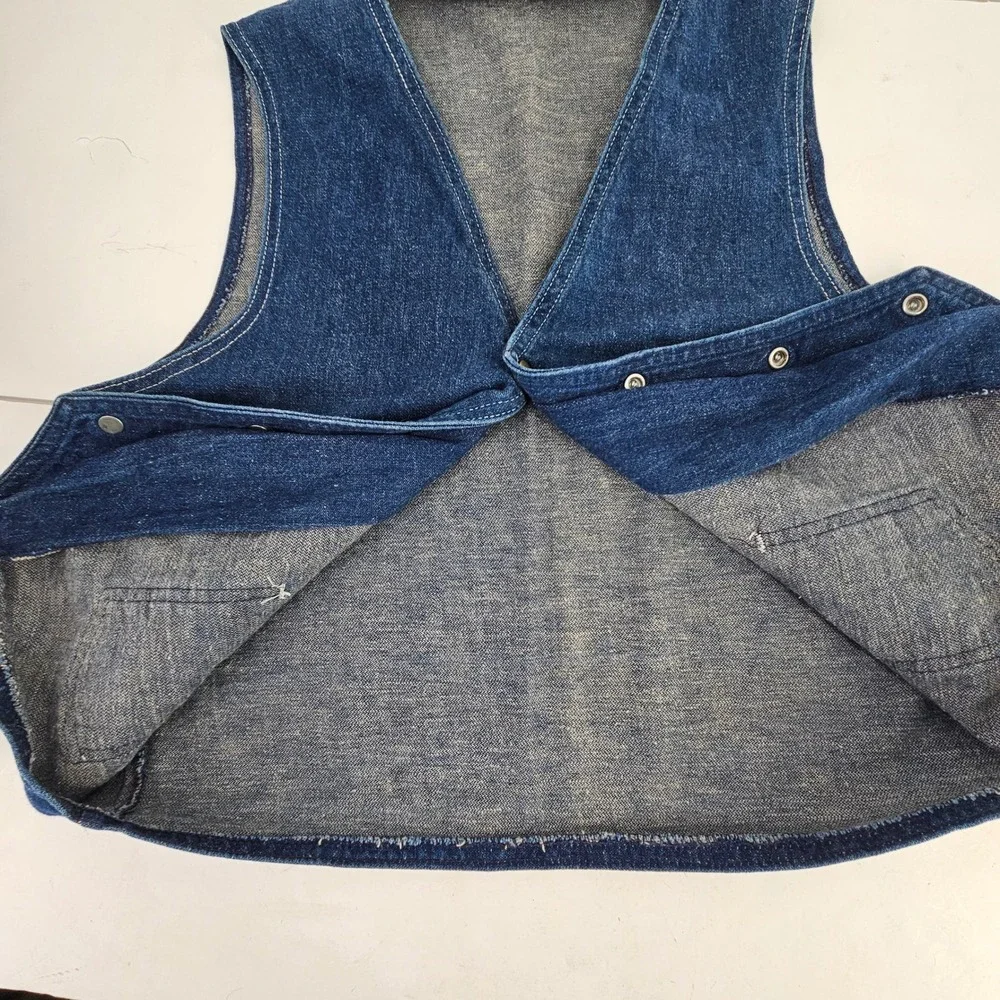 Vintage 70s Western Denim Vest Blue Snap Front Embroidered Pockets Mens Med Jean - Picture 5 of 9